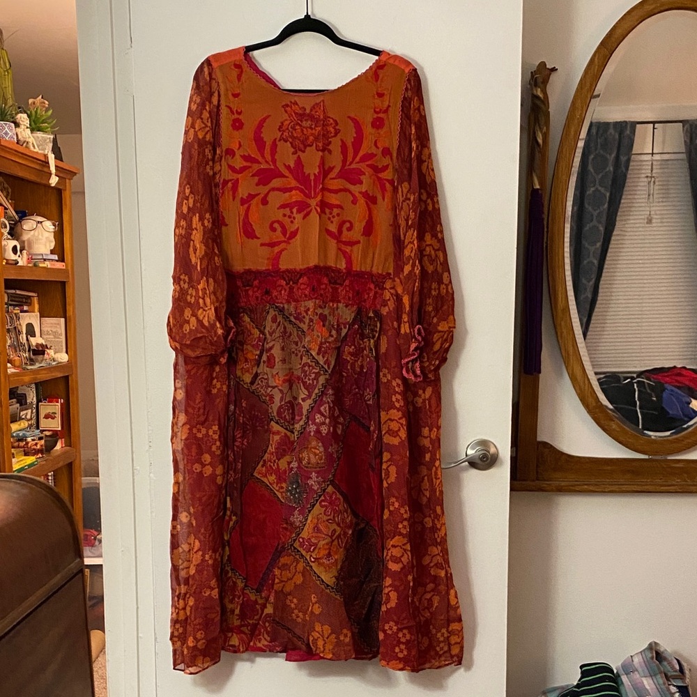 Soft Surroundings Red And Orange Patchwork Dress - image 1